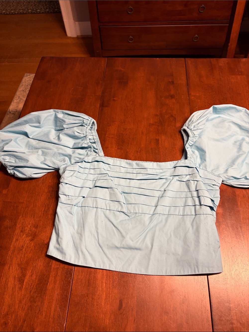Abercrombie & Fitch Light Blue Puff Sleeve Crop Top